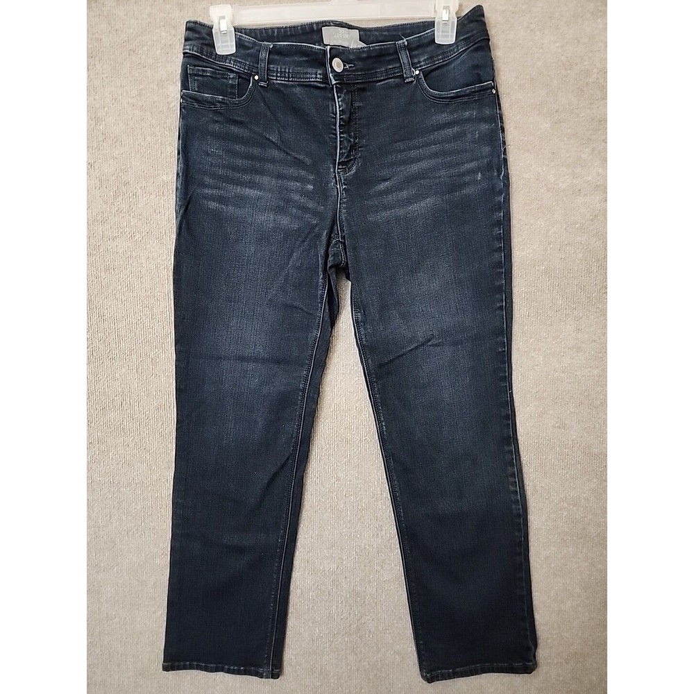 Chicos So Slimming Jeans Womens 2 Short US 12 Blue Dark Wash Straight Leg Stretc